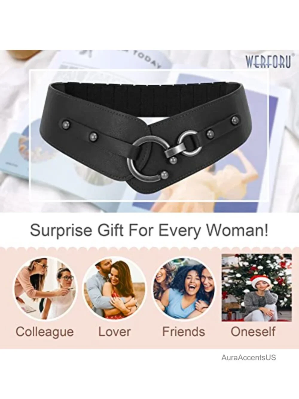 Vintage Wide Elastic PU Leather Belt with Interlock Buckle